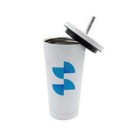   Sublimacijski kovinski lonček s kovinsko slamico – 450 ml - beli