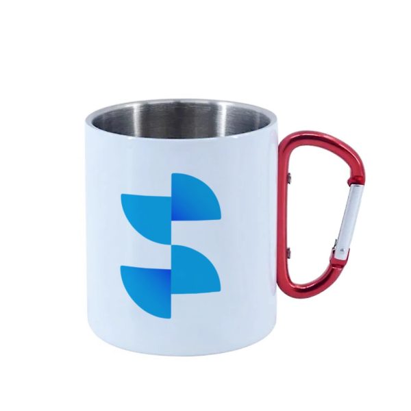 Sublimation white carabiner metal mug with red handle