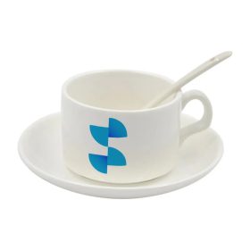 Szublimációs kávéscsésze tányérral és kanállal