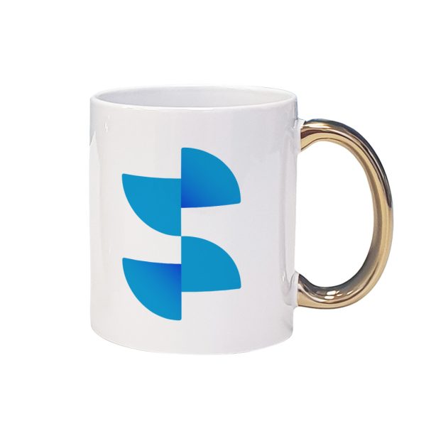 Sublimation white mug with golden handle