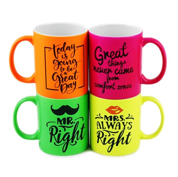 Sublimation neon mug matt yellow orange pink green